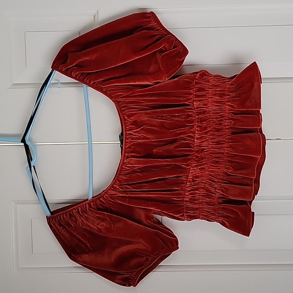 Velvet Puff Sleeve crop top y2k Milkmaid sz S
